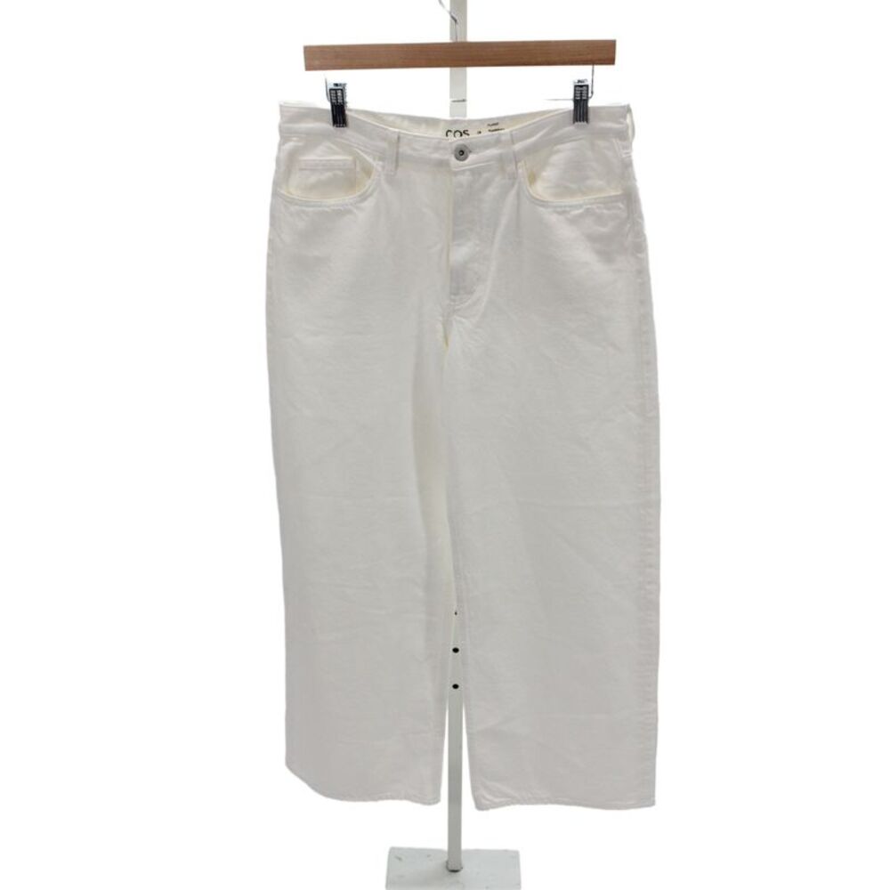 COS Womens Flared Jeans White 100% Cotton High Rise Button Size 28